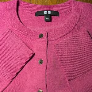 Uniqlo Pink Merino Wool Button-Up Sweater Cardigan Small